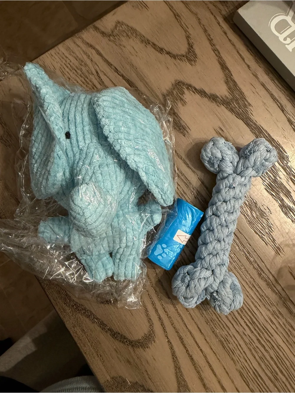 Dog Toy Bundle Plush and Rope Bone Toy Set with Bags - Light Blue